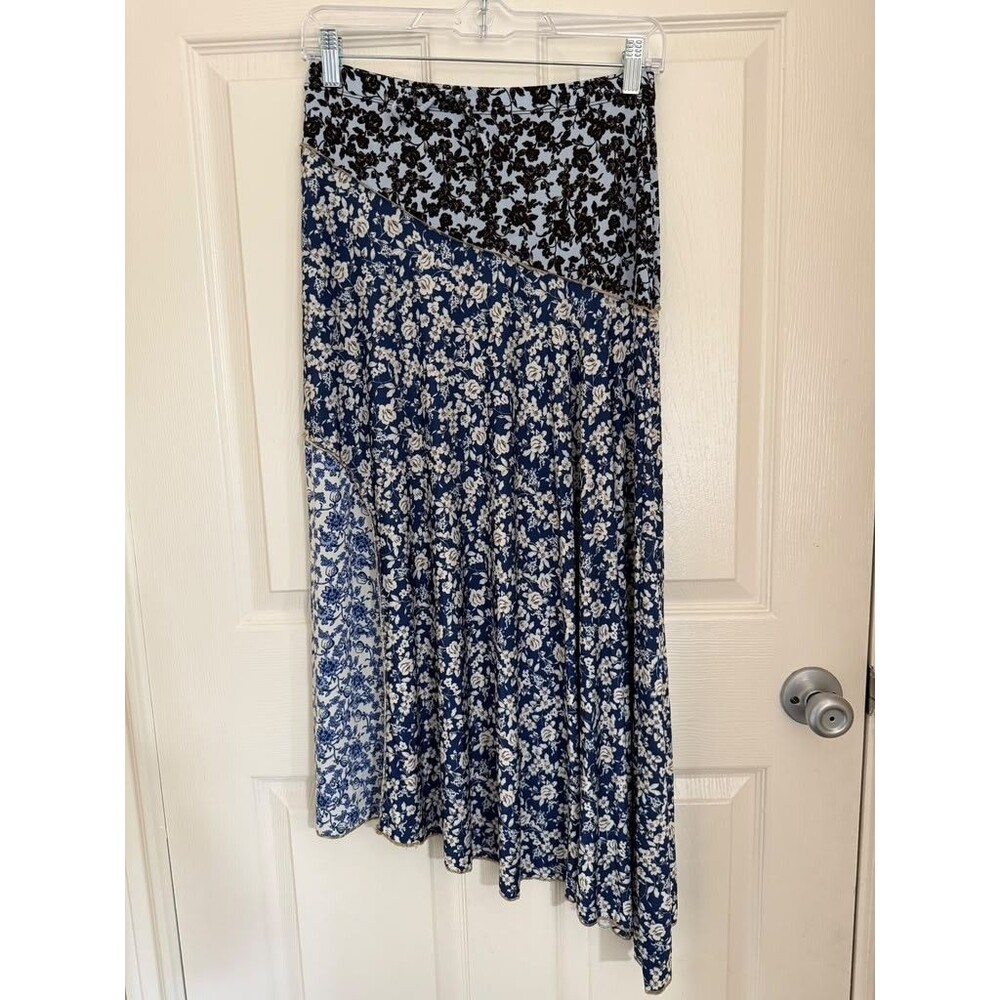 MNG Floral Asymmetrical Midi Skirt Blue Black White Women’s S
